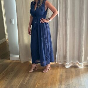 Women’s Navy Blue Mara Hoffman Swim Gauze Wide Leg Romper Jumpsuit size S EUC